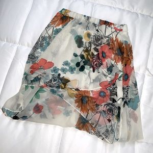 Sheer Floral Print High-Low Skirt